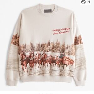 Abercrombie and Fitch Budweiser graphic crew sweatshirt horse Christmas beer